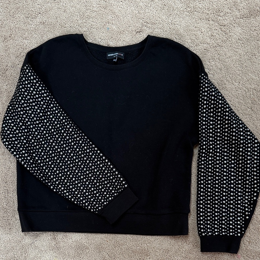 Generation Love Black Sweater with White Polka Dot Sleeves